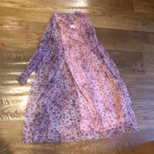 ZARA GIRLS MESH MAUVE FLORAL MAXI DRESS